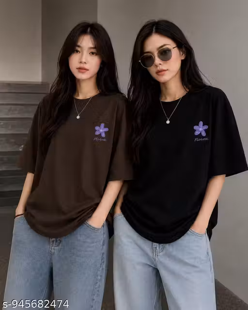 Stylish Printed Oversized Women's T-shirts (COMBO PACK OF 2)