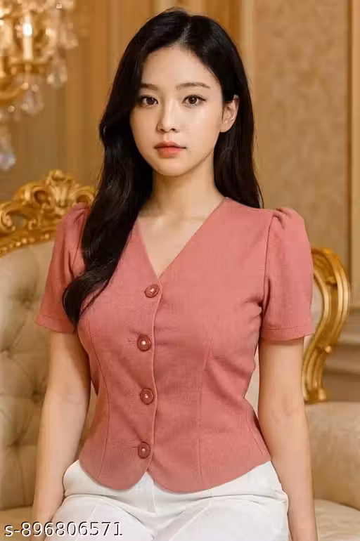 3 button crop top peach