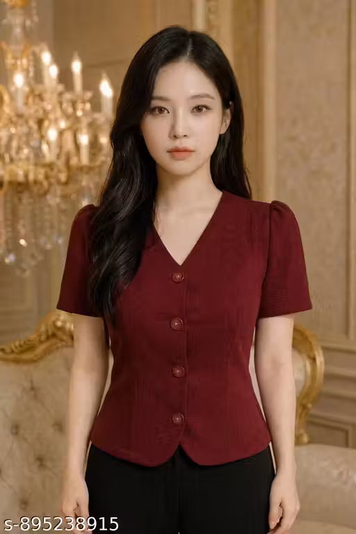 Women Stylish V-Neck Puff Sleeve Fancy Top