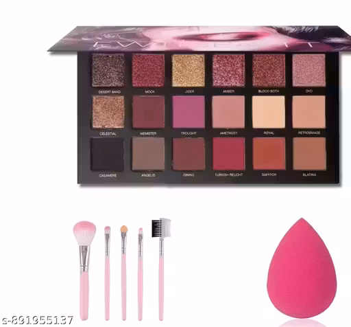Rose Gold Textured Eyeshadow Palette ,Sponge Puff, 5 pcs brush set