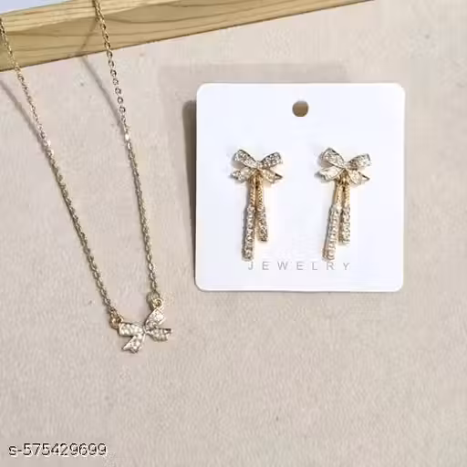 Korean Bow Necklace and Earrings Set
