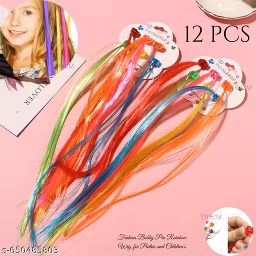 PACK OF 12 PCS COLOURFULL Rainbow Braids Hair Braid Extensions, Girls' Hair Accessories Fashion Bobby Pin Rainbow Wig, for Parties and Children's Performance