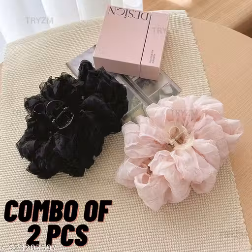 COMBO OF 2 PCS Claw Clips Flower Hair Jaw Clips Large Chiffon Pleated Hair Clutcher Plastic Floral Acrylic Hair Accessories for Women Girls