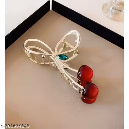 1 Pc Cute Red Cherry Metal thalamudi kattu/thalamudi bandham Hair Claw Clips, Large Hair Claw Hair Non-Slip No Broken Strong Hold Hair Clamps Fashion Hair Accessories for Woman and Girls With Long Thick Thin Curly Hair
