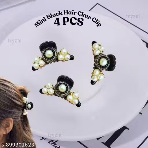 PACK OF 4 PCS Black Rhinestone Pearl Hair Claws Styling Hair Clips Strong Hold Hair Jaw Nonslip Hair Accessories Birthday Gift for Women Girls Daughter Girlfriend
