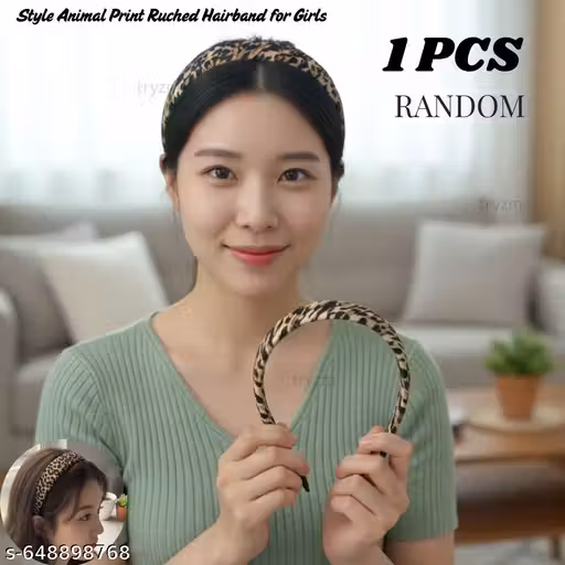 PACK OF 1 PCS RANDOM Leopard Print Velvet Ruched Headband | Non-Slip Wide Hairband for Women and Girls Cheetah Print Padded Headband | Comfortable