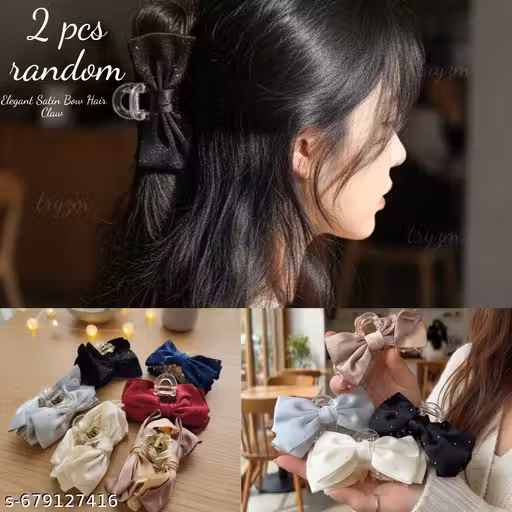 PACK OF 2 PCS RANDOM Bow Hair Claw Clips | Trendy, Chic & Fashionable Hair Accessories for Women & Girls | Large Bow Clutcher for All Hair Types | Juda Claw