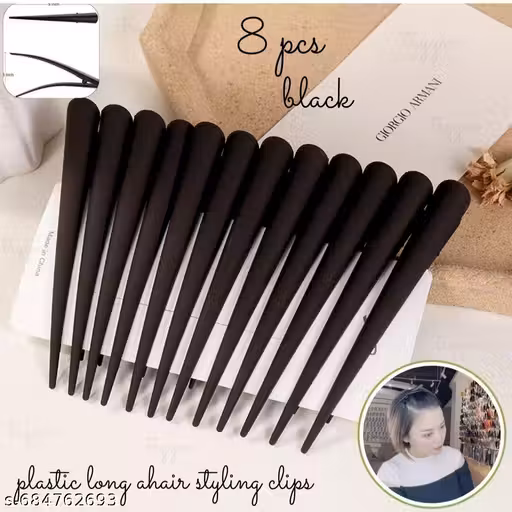 PACK OF 8 PCS BLACK Plastic Long Alligator Hair Clips for Hair Styling Sectioning Hair Clips Duck Hair Clip Accessories for Women Girls Barretts Grips Clamps Hair Pins