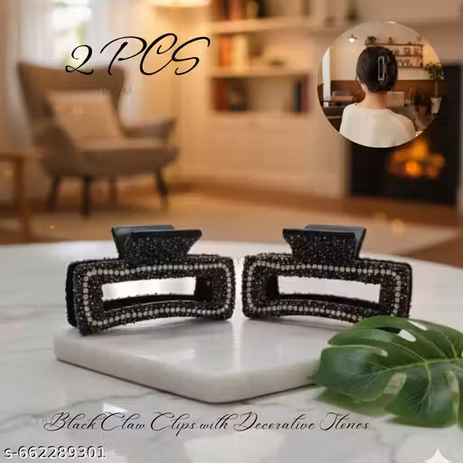 PACK OF 2 PCS Rhinestone Hair Claw Clips for Women, Elegant Crystal Encrusted Jaw Clips, Strong Hold Hair Accessories for Thick Hair