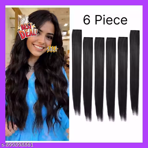 PACK OF 6 PCS Black Wig Straight Party and Daily Use Increase Hair Volume Change Hair Size fashions No Extra Shine Hair Extensions For Girls