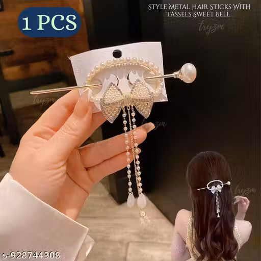 1 PCS Chinese Style Bowknot Hair Pin With Tassel Faux Pearl Bling Bling Rhinestone Decorative Hair Dish Cheongsam Accessories Elegant Hairdressing Accessories For Women And Girls