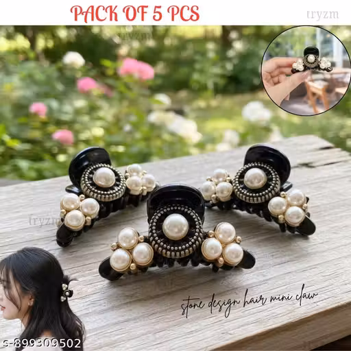 PACK OF 5 PCS Black Rhinestone Pearl Hair Claws Styling Hair Clips Strong Hold Hair Jaw Nonslip Hair Accessories Birthday Gift for Women Girls Daughter Girlfriend