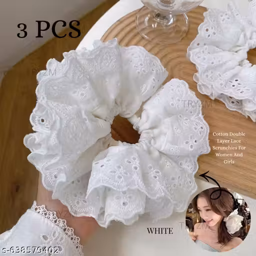 PACK OF 3 PCS Cute Women's Embroideried Bowknot Hair Scrunchies Double Layer Large Elastic Hair Bobbles For Thick And Straight Hair Large