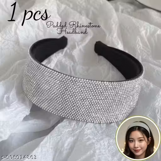 PACK OF 1 PCS RHINESTONE HAIRBAND parkly Glitter Crystal Beaded Wide Bling Jeweled Headband Hair Accessories for Women and Girls