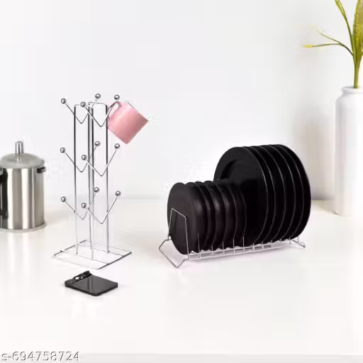 Steel cup stand/stainless steel cup holder stand v shape holder for tea cup & Plate Stand / Dish Rack Steel Chrome plated (SILVER)