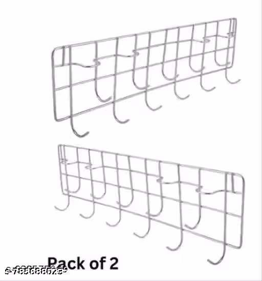 Stainless Steel Wall Hooks Pack of 2 for Kitchen Bathroom and Home, 11 Pin Multipurpose Hanger for Keys Clothes Towels, Rust Proof Metal Hook Rail Organizer