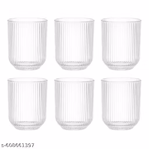Pack of 6 Ribbed Glass Tumblers 200ml | Thick Base | Dishwasher Safe | Clear Juice Glasses