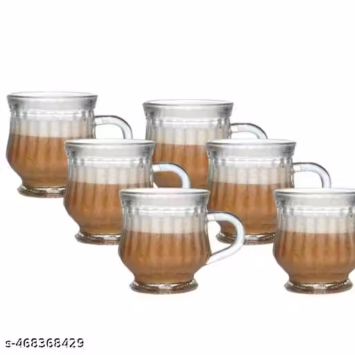 Classic Transparent Glass Tea and Coffee Mugs - Pack of 6 Durable Cups | glass tea mugs | coffee glass set | transparent tea cups | durable coffee mugs | 120ml glass tea cups | glass cups with design | tea cup set of 6 | stylish tea cups