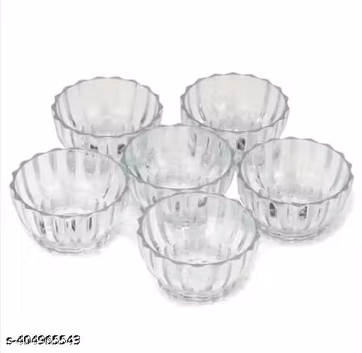 Premium Glass Dessert Bowls | Set of 6 Clear Ribbed Glass Bowls | Elegant & Durable | Multipurpose Serving Bowls | Ribbed Glass Bowl Set | 200ml Glass Bowls | Transparent Dessert Bowls | Clear Serving Bowls | Glass Snack Bowls | Multipurpose Kitchen Bowls