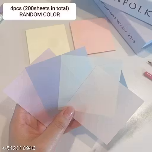 4 Packs (50 Sheets Per Pack) of Random Color Transparent Sticky Notes for Correcting Mistakes, Non-Obstructive, Can Be Re-Stuck Multiple Times, Mini Transparent PET Notepad.