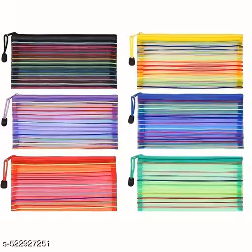 6 Pcs Eight-color Colorful Nylon Pencil Case with Zipper - Multifunctional Travel Storage Bag, Suitable for Office Supplies, Cosmetics and Classroom