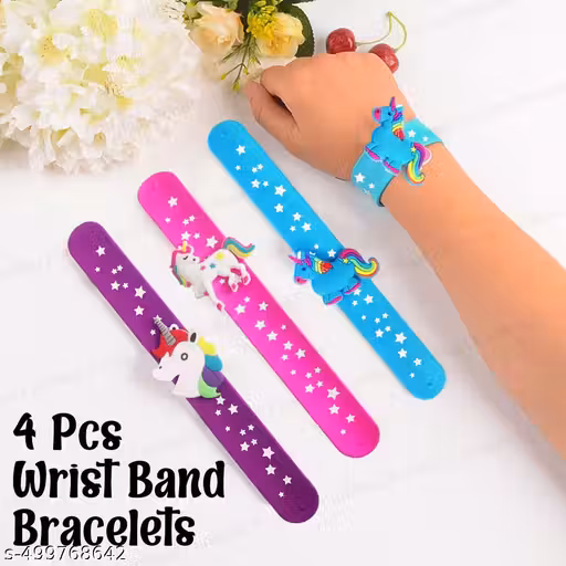 4 Pcs Unicorn Wrist Band - Slap Bracelets for Kids