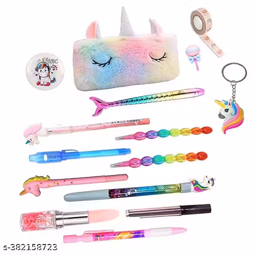 Unicorn School Stationery Set For Kids Party Favor Gift Set Christmas Gift For Girls Diwali Gift New Year Gift Unicorn Theme Return Gift Sets Unicorn Pen Pencil Pouch Combo(Style 3),Multicolor