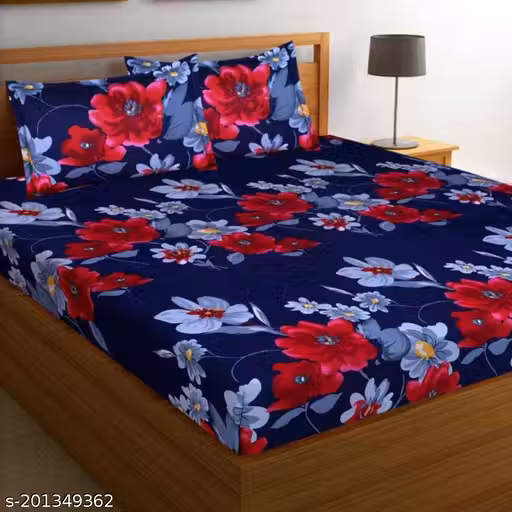 STYLISH 100% POLYCOTTON DOUBLE BED SHEET SIZE 90x90 inch WITH 2 PC PILLOW COVER SIZE 16x26 inch