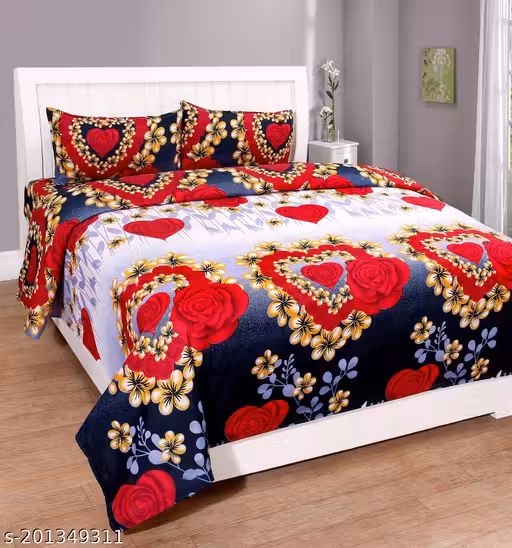 STYLISH 100% POLYCOTTON DOUBLE BED SHEET SIZE 90x90 inch WITH 2 PC PILLOW COVER SIZE 16x26 inch