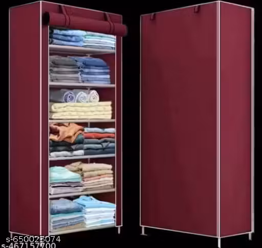 6 Shelves Shoe Rack Plastic with Zip Door Cover & Side Pockets, Multiuse Storage Rack for Footwear, Toys, Clothes with Dustproof Cover (6 Shelves, Plastic) (Maroon 6 LAYER)