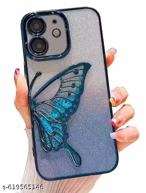 LEVI AOT STORE Designed Compatible with iPhone 12 Cover with Luxury Glitter Cute Butterfly Plating Design Aesthetic Women Teen Girls Back Cover Case Compatible with iPhone 12 (Butterfly | BLUE)