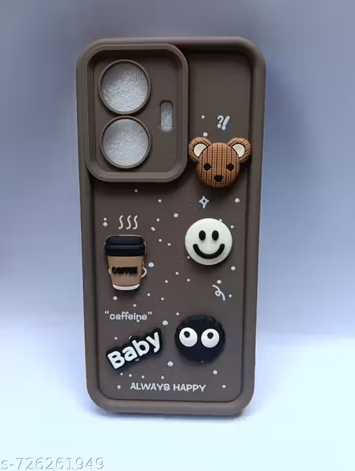 VIVO T1 44W / T1 4G Cute Fun Ball | Taddy Cartoon 3D Smiley Coffee | Milk Case | Full Camera Protection Back Cover Compatible for VIVO T1 44W