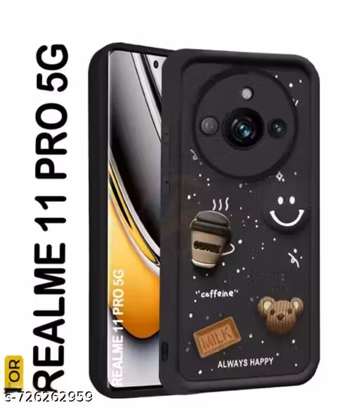 Back Case Cover for Realme 11 Pro 5G Back Cover | Cute Fun Cartoon 3D Ball | Coffee Silicone Case | Full Body Protection | Camera Protection Back Cover for Realme 11 Pro 5G (Black)