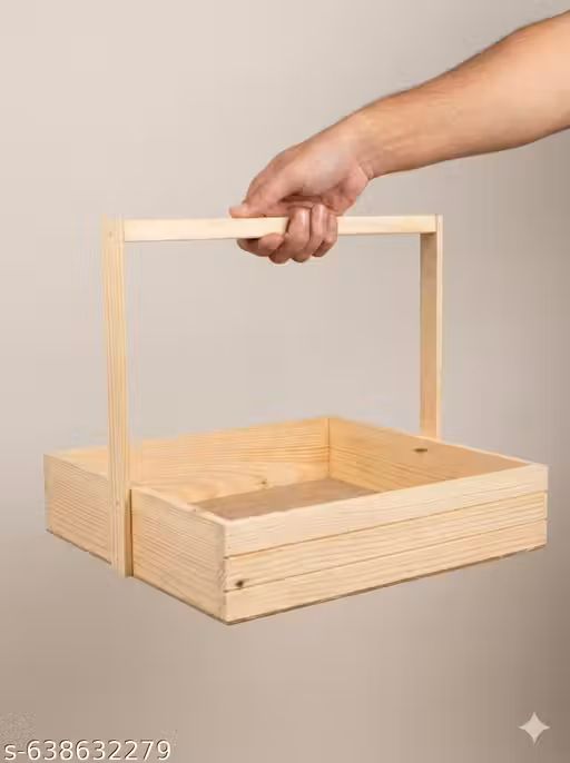 12x12 Wooden Hamper Basket with Handle | Multipurpose Gift Tray for Festivals & Home Décor