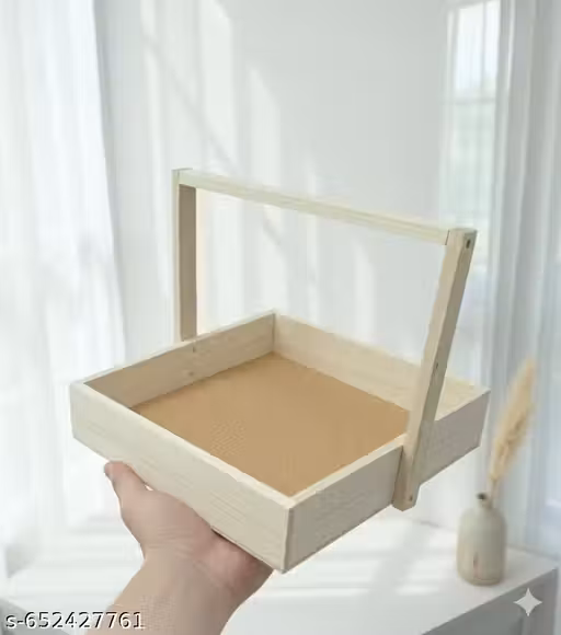 Handmade Wooden Gift Hamper Basket Medium Size | Multipurpose Pine Wood Organizer for Kitchen, Storage & Décor | Perfect for Festive Hampers, Return Gifts 10x10