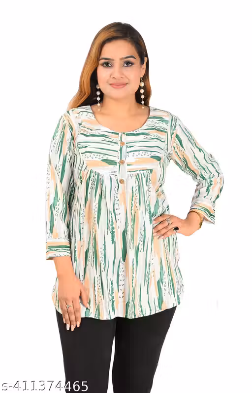 BEATIFUL PRINTED CREPE TOP AND TUNIC WITH 3/4 SLEEVES FOR GIRLS AND LADIES
