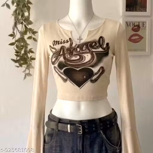 Women Stylish Printed Crop Top | Full Sleeve Slim Fit Casual Top