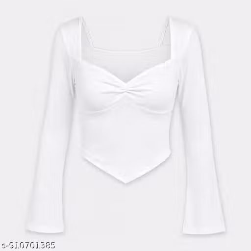 Stylish Women Solid White Sweetheart Neck Crop Top | Full Sleeve Fitted Casual Top