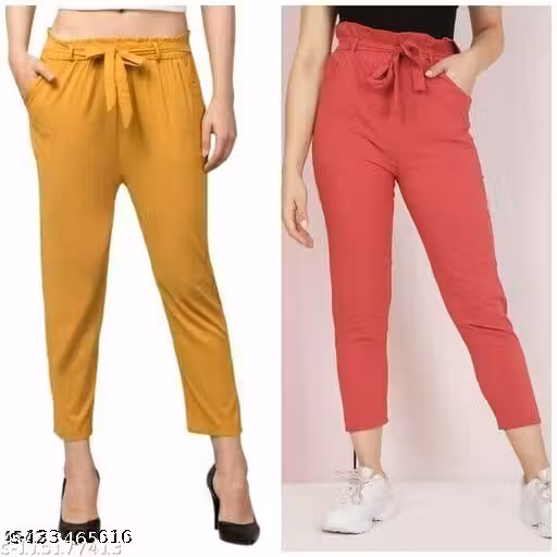 MRK FASHION's WOMEN TROUSERS & GIRLS PANTS, GIRLS TROUSERS, SOLID PATTERN, BENT FRONT POCKET PANTS
