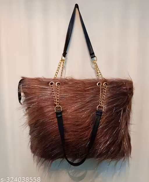 Women's Faux Fur Brown Totebag Handbag