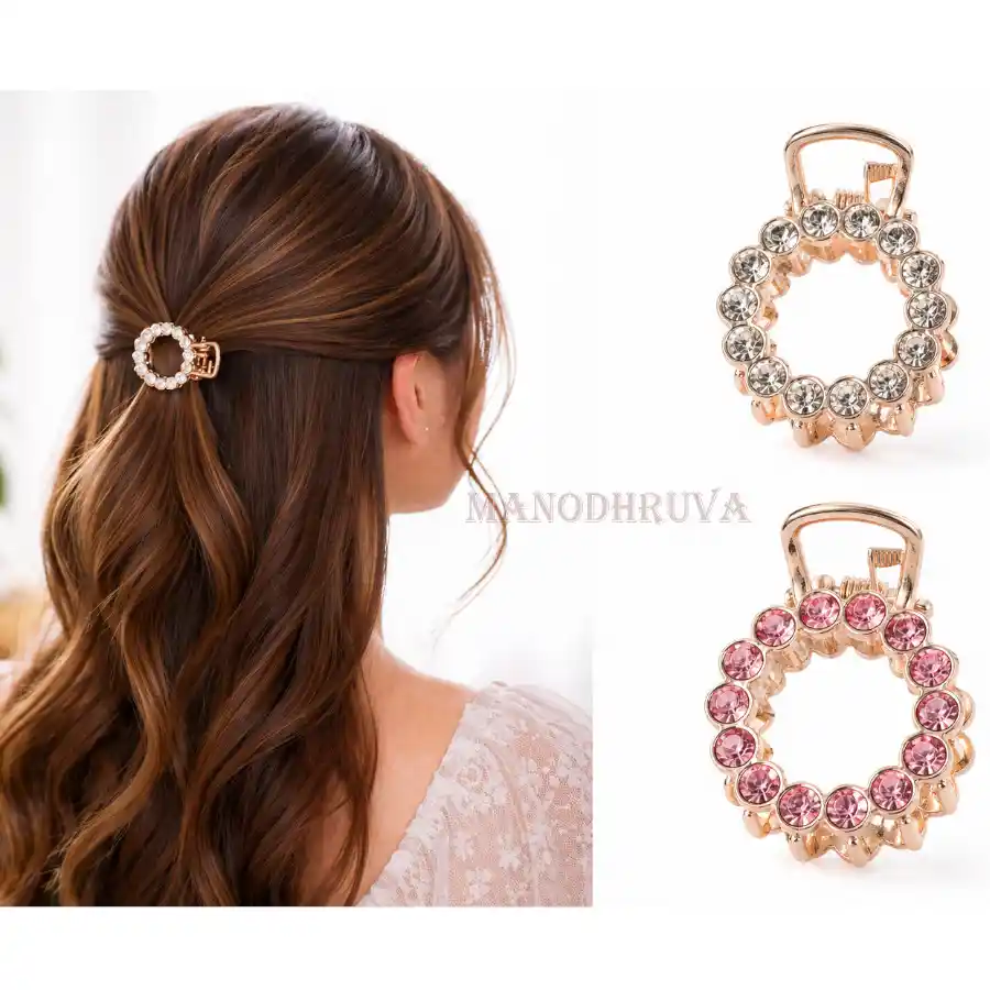 2pcs Metal Small Round Stone Hair Claws, 2 cm Size