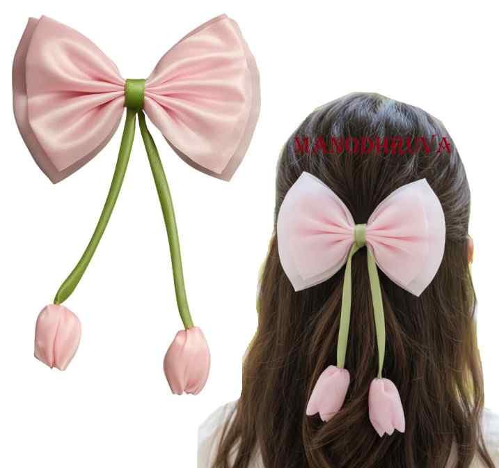 1pc Tulip Bow Satin Alligator Clip, Multicolor