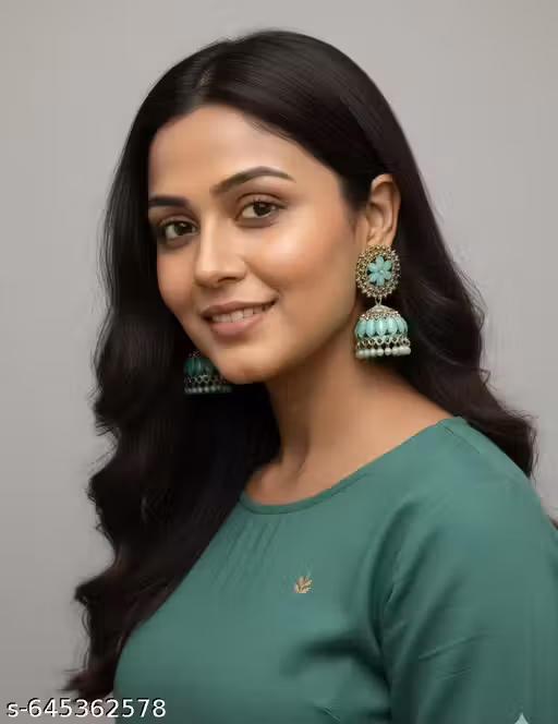 New Mint Green Pearl Stud Jhumka Earrings for Women & Girls | Traditional Wedding Party Wear Oxidised Gold Finish Stylish Jhumki
