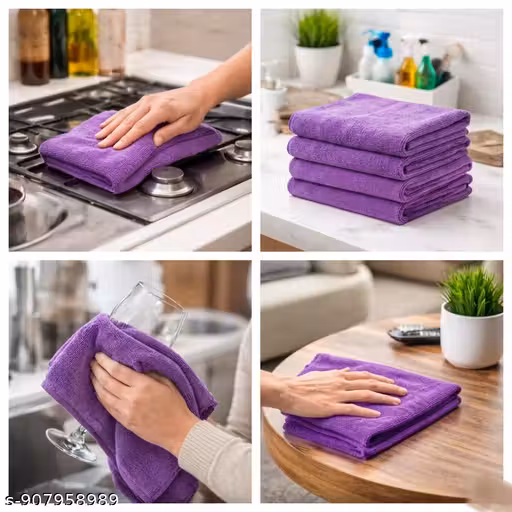 Microfiber Cleaning Cloth 40x40 cm 350 GSM Pack of 4 | Multipurpose Cleaning Towel (Purple)