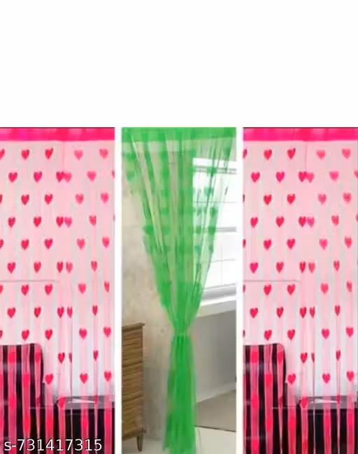 Red & Green Heart Curtain (Pack Of 2) iLiv Special Festivals Heart shapded curtains pack of 2