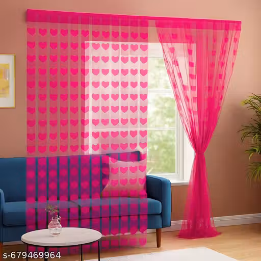 Rani Pink Heart Curtain 7 Feet window & Door curtain pack of 1