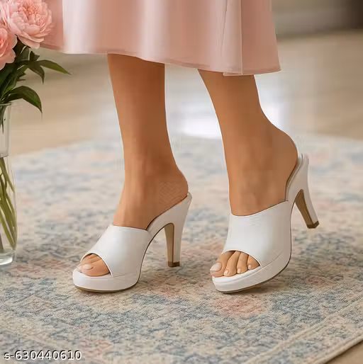 Chic White Embossed Strap High Heel Slippers - Elegant & Comfortable