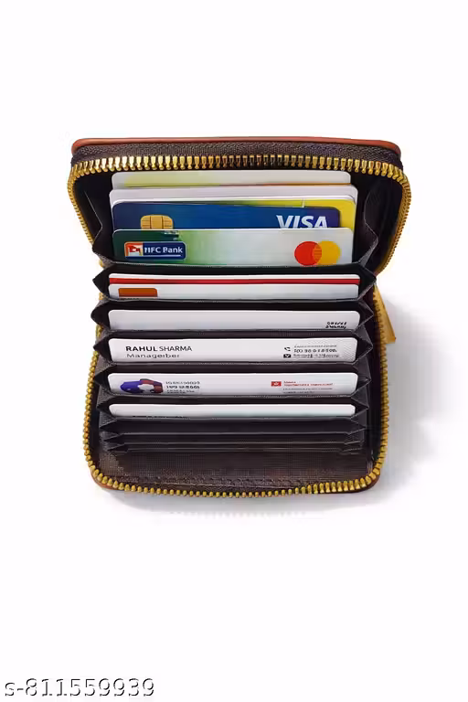 Premium Leather Zipper Card Holder Wallet for Men & Women | Multi Card Organizer | ATM, Debit, Credit Card Case | Compact Pocket Wallet