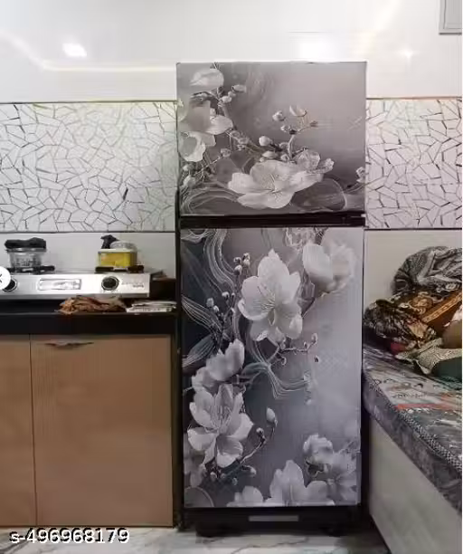 Double Door Refrigerator 60x160cm White Floral Fridge Sticker , Modern Flower Design, Waterproof Vinyl Fridge Wallpaper ,Art And Craft Store Delhi , #ArtAndCraftStoreDelhi #WhiteFloralFridge