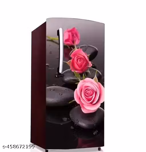 Pink Rose Waterproof Vinyl Sticker for Single-Door Fridge/Almirah (24x49 Inches)